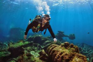 A duver in wreck diving trip