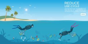 Two divers while cleaning the ocean