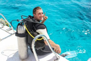 A diver in a pool