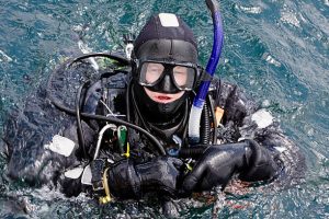 scuba diving in a drysuit