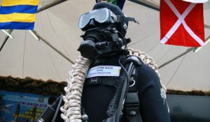 Scuba gear with a sticker