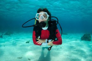 A female scuba diver