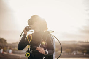 A female scuba diver